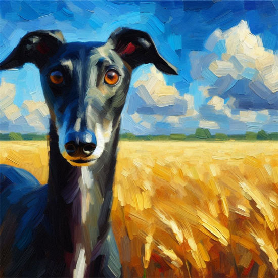BlackGreyhoundFullFaceGoldenField