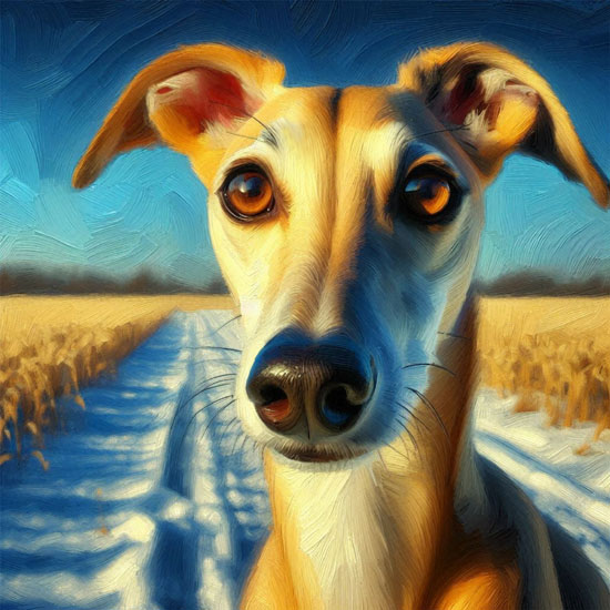 FawnGreyhoundSnowyField