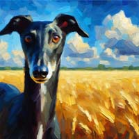 BlackGreyhoundFullFaceGoldenField